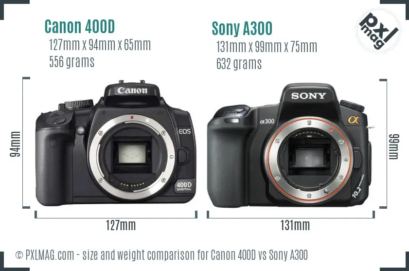 Canon 400D vs Sony A300 size comparison