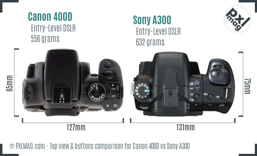 Canon 400D vs Sony A300 top view buttons comparison