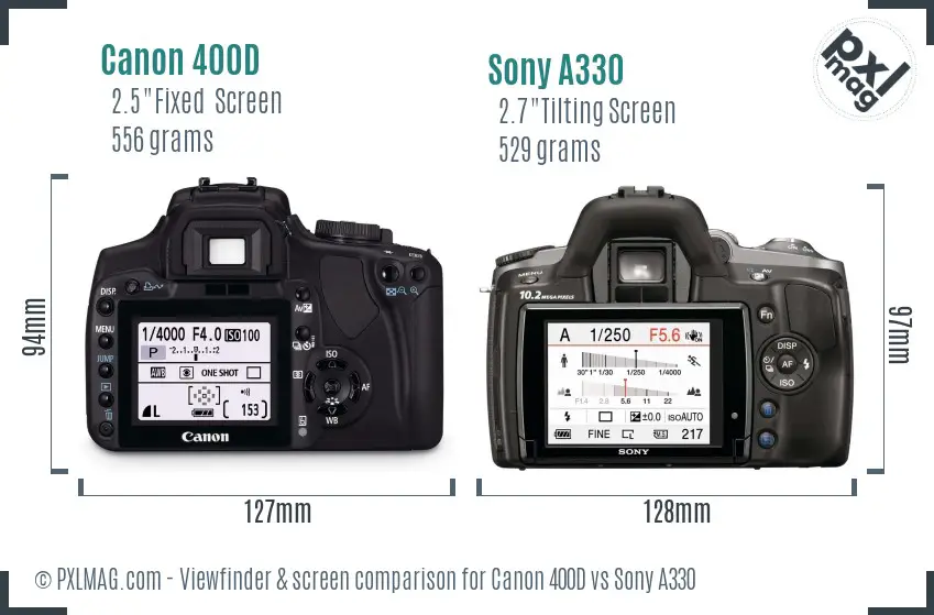 Canon 400D vs Sony A330 Screen and Viewfinder comparison