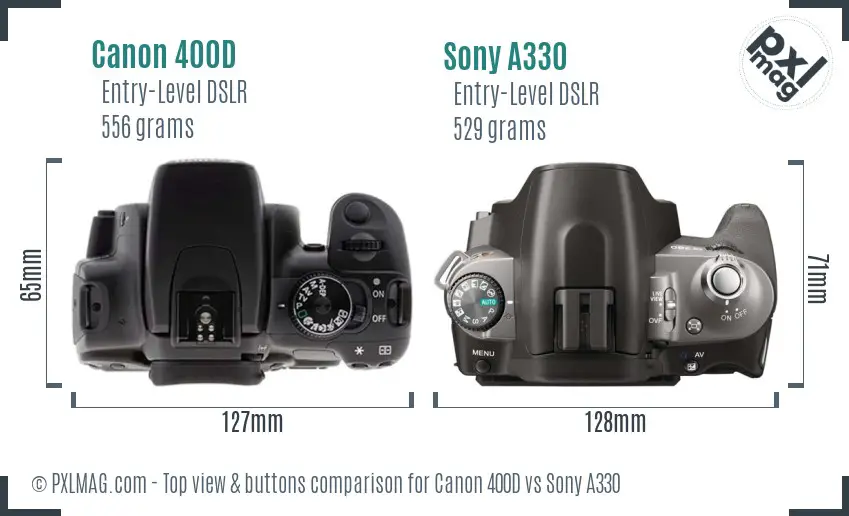 Canon 400D vs Sony A330 top view buttons comparison