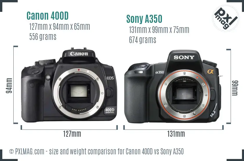 Canon 400D vs Sony A350 size comparison