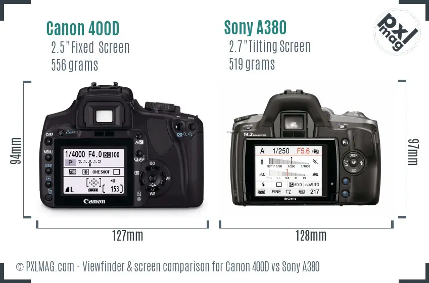 Canon 400D vs Sony A380 Screen and Viewfinder comparison
