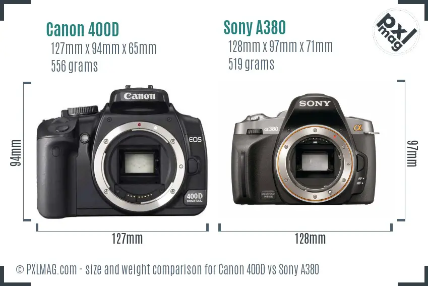 Canon 400D vs Sony A380 size comparison