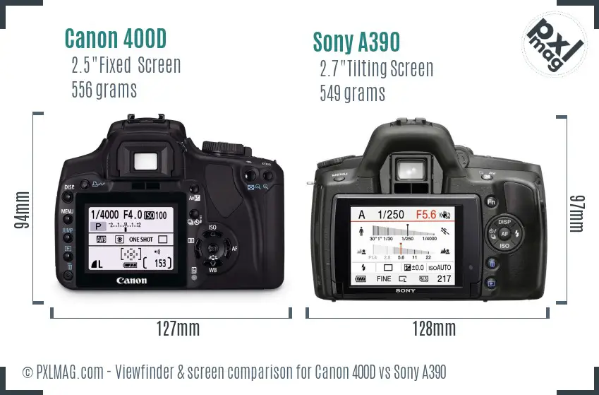 Canon 400D vs Sony A390 Screen and Viewfinder comparison