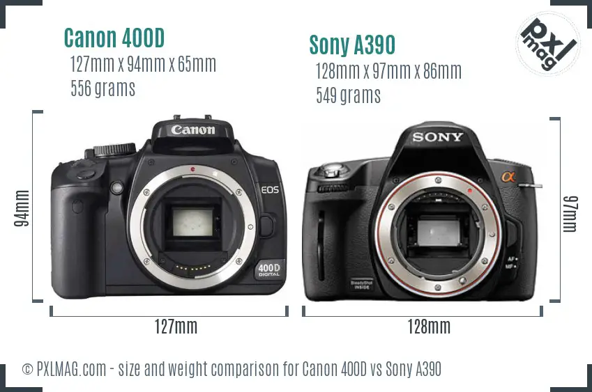 Canon 400D vs Sony A390 size comparison