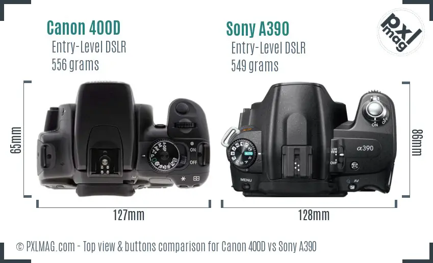 Canon 400D vs Sony A390 top view buttons comparison