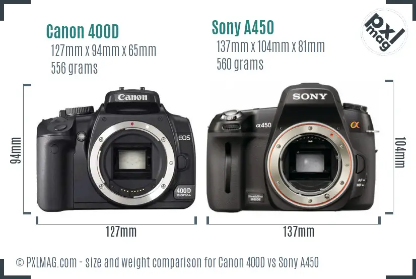 Canon 400D vs Sony A450 size comparison