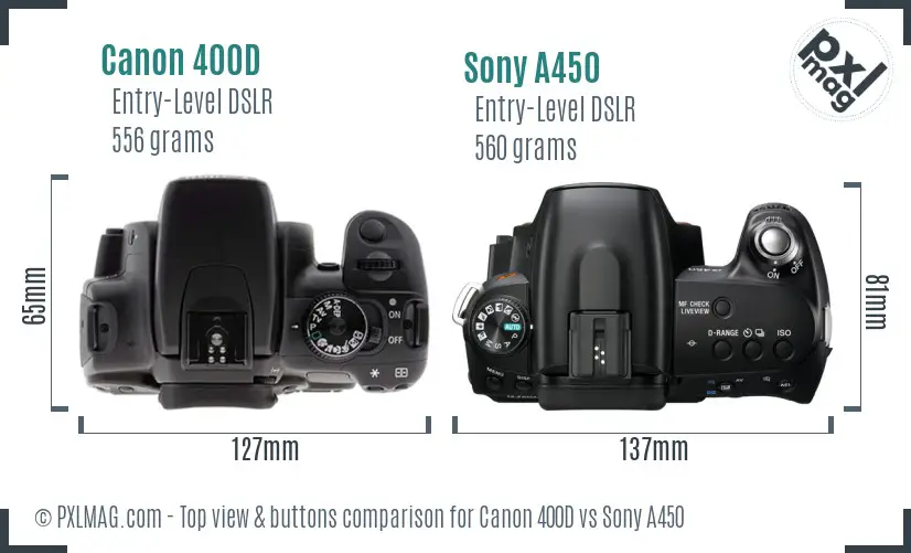 Canon 400D vs Sony A450 top view buttons comparison