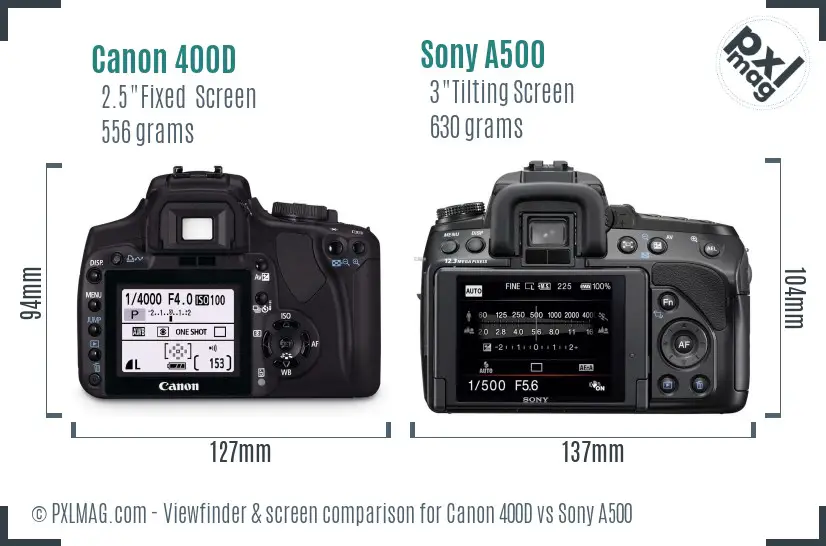 Canon 400D vs Sony A500 Screen and Viewfinder comparison