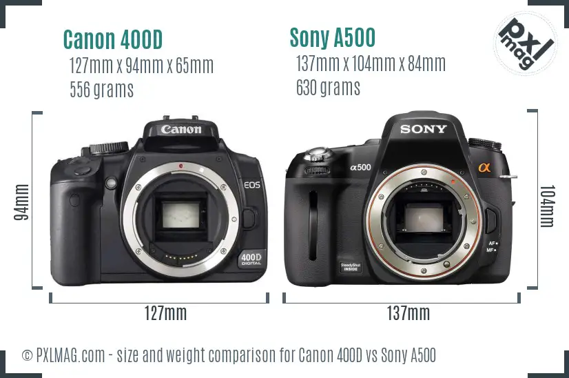 Canon 400D vs Sony A500 size comparison