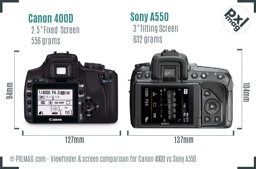 Canon 400D vs Sony A550 Screen and Viewfinder comparison