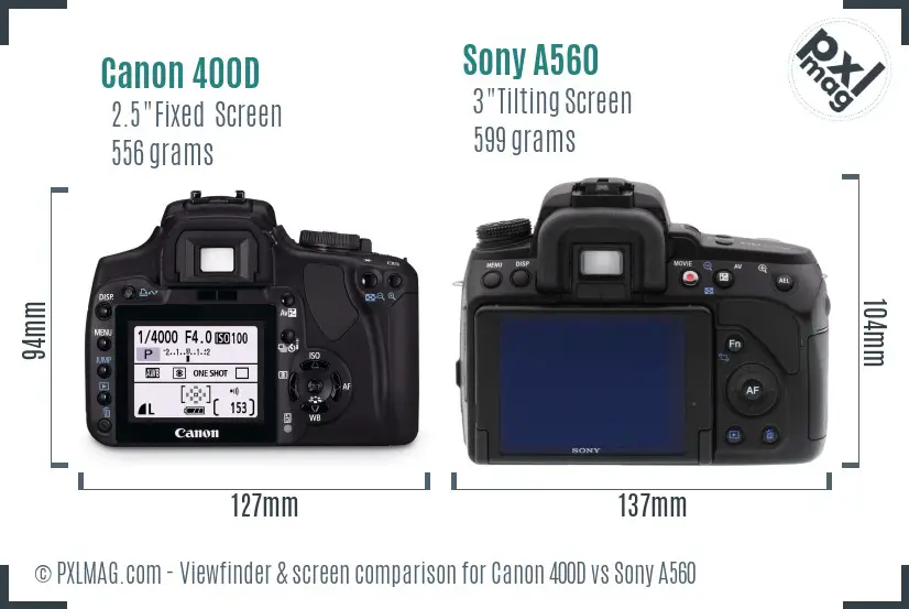 Canon 400D vs Sony A560 Screen and Viewfinder comparison