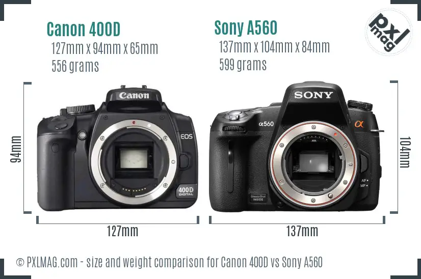 Canon 400D vs Sony A560 size comparison