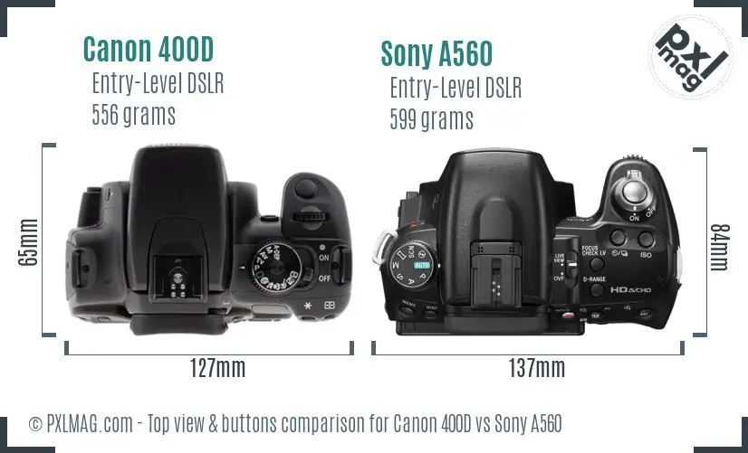 Canon 400D vs Sony A560 top view buttons comparison