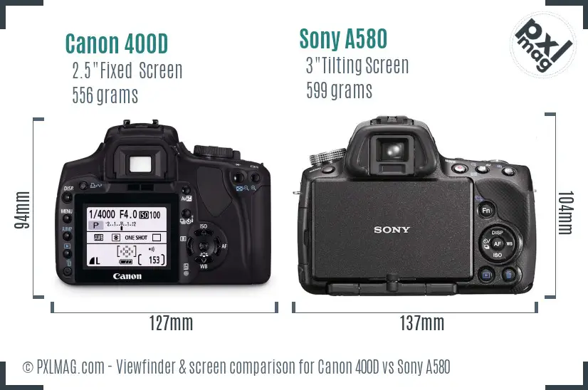 Canon 400D vs Sony A580 Screen and Viewfinder comparison