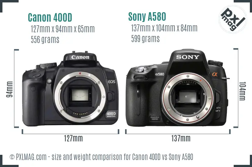 Canon 400D vs Sony A580 size comparison