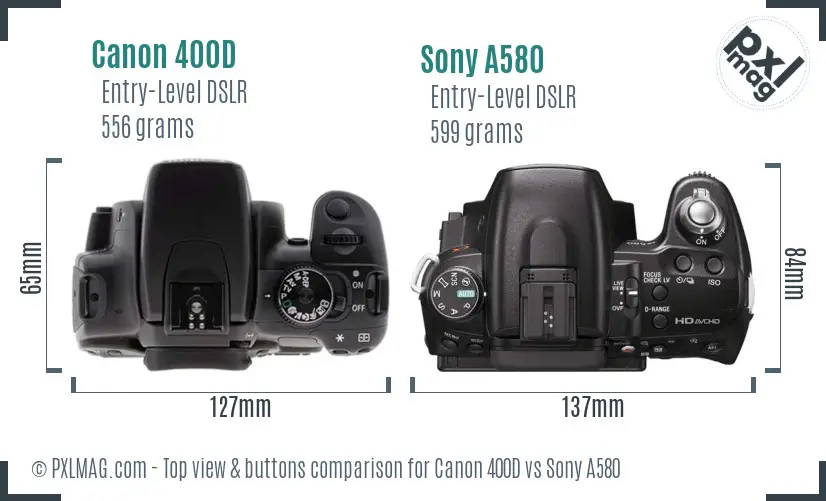 Canon 400D vs Sony A580 top view buttons comparison
