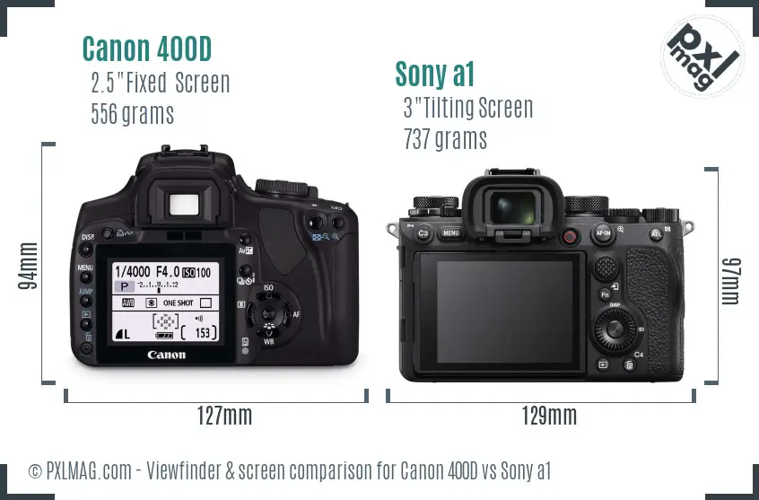 Canon 400D vs Sony a1 Screen and Viewfinder comparison