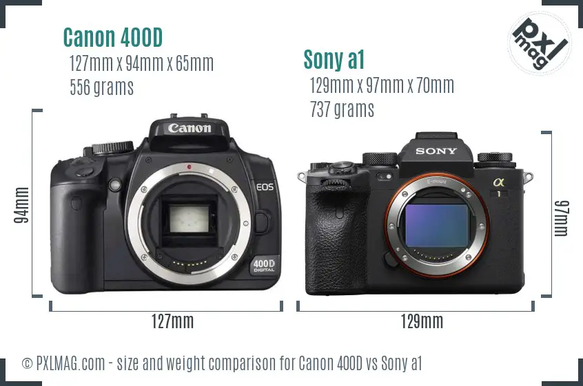 Canon 400D vs Sony a1 size comparison