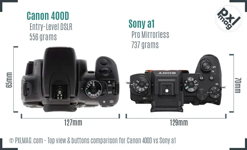 Canon 400D vs Sony a1 top view buttons comparison