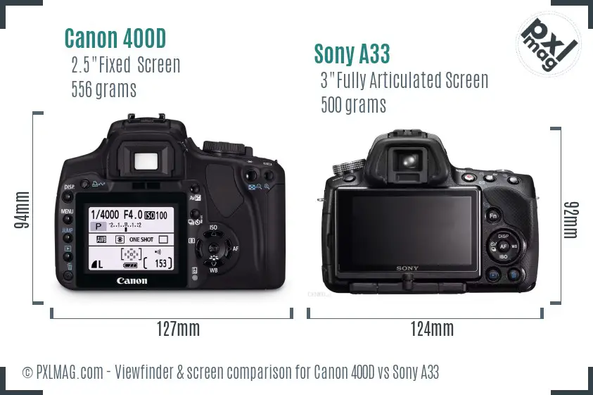 Canon 400D vs Sony A33 Screen and Viewfinder comparison