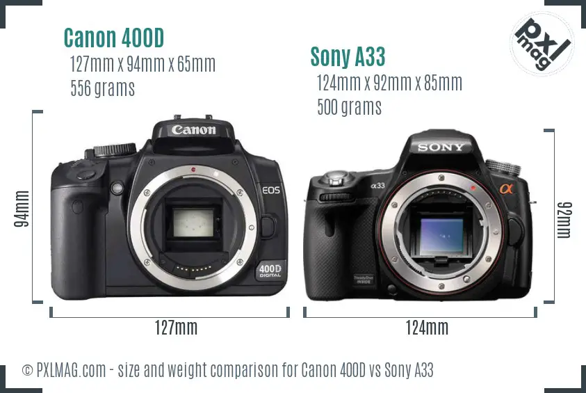 Canon 400D vs Sony A33 size comparison