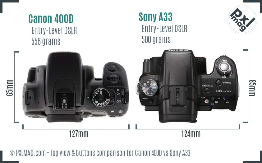 Canon 400D vs Sony A33 top view buttons comparison