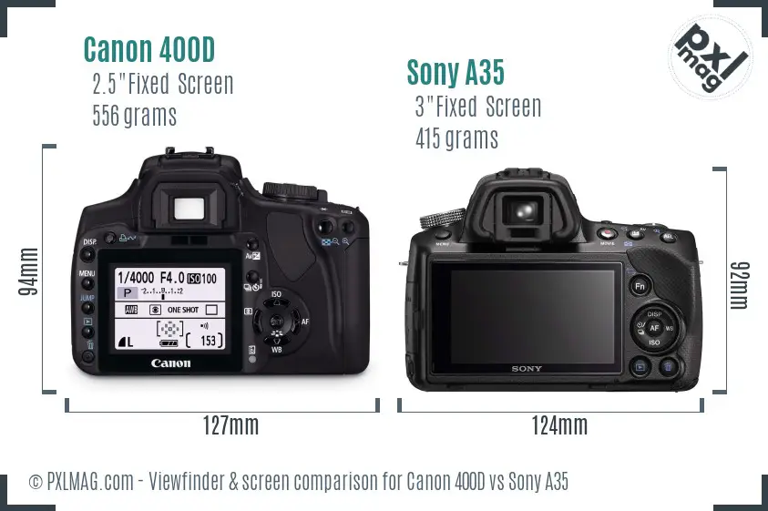 Canon 400D vs Sony A35 Screen and Viewfinder comparison