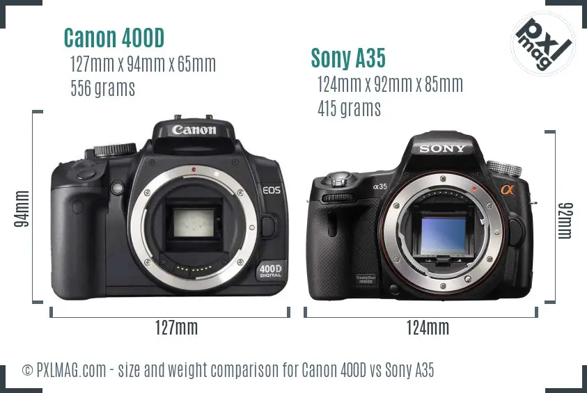 Canon 400D vs Sony A35 size comparison