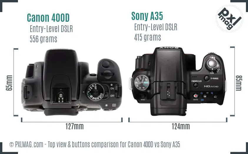 Canon 400D vs Sony A35 top view buttons comparison