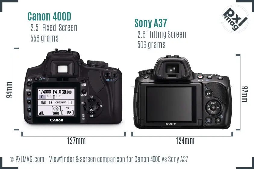 Canon 400D vs Sony A37 Screen and Viewfinder comparison