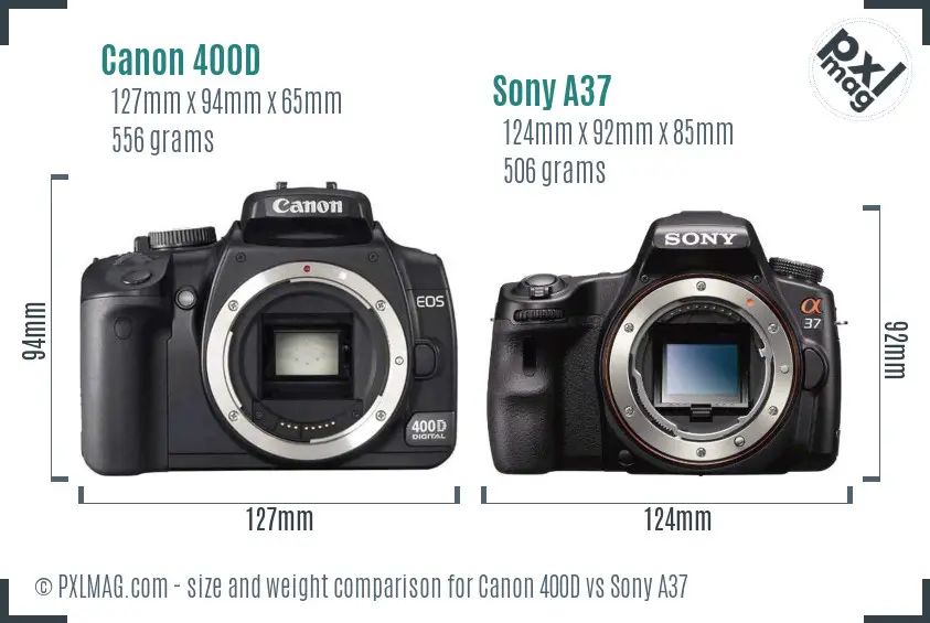Canon 400D vs Sony A37 size comparison