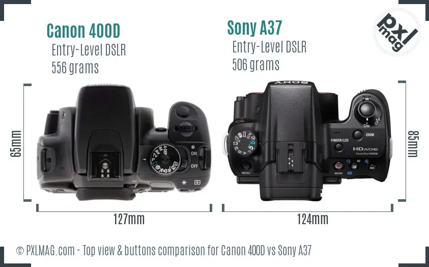 Canon 400D vs Sony A37 top view buttons comparison