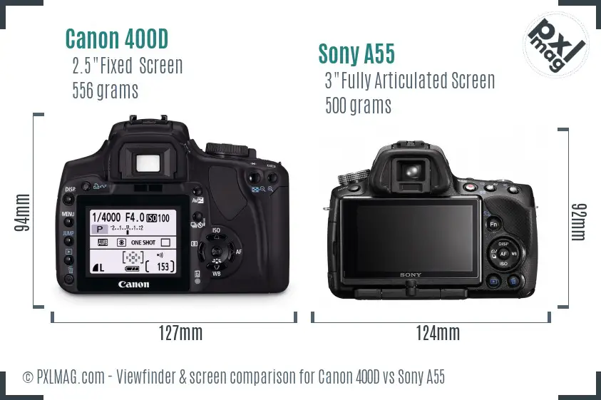 Canon 400D vs Sony A55 Screen and Viewfinder comparison