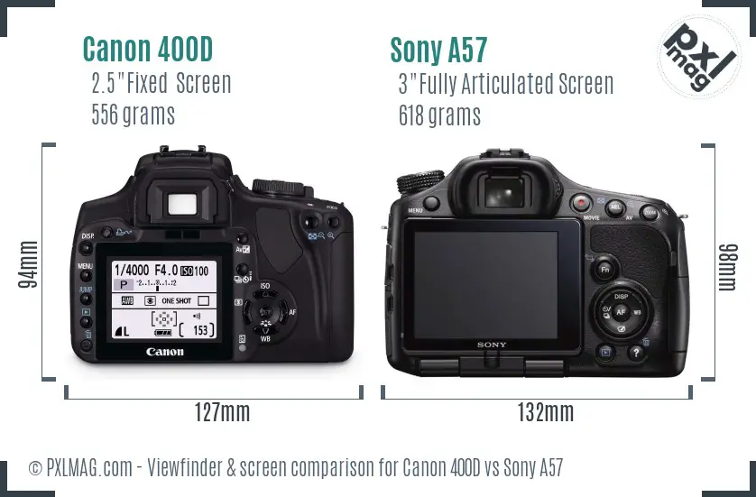 Canon 400D vs Sony A57 Screen and Viewfinder comparison