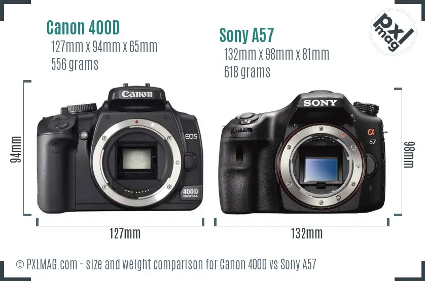 Canon 400D vs Sony A57 size comparison