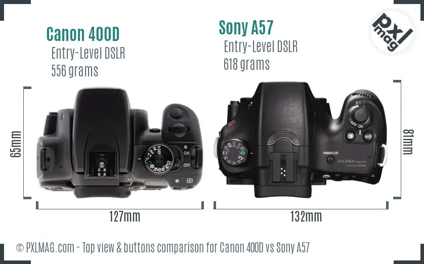 Canon 400D vs Sony A57 top view buttons comparison