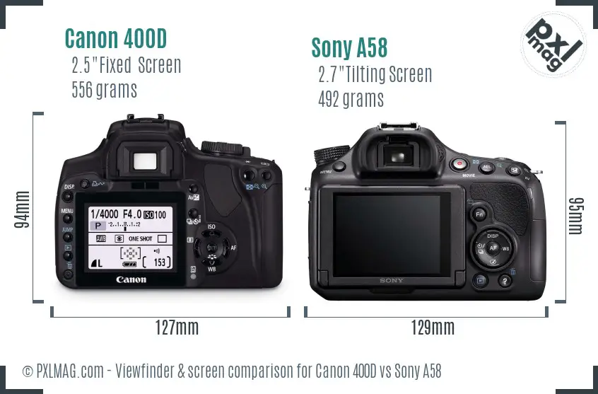 Canon 400D vs Sony A58 Screen and Viewfinder comparison