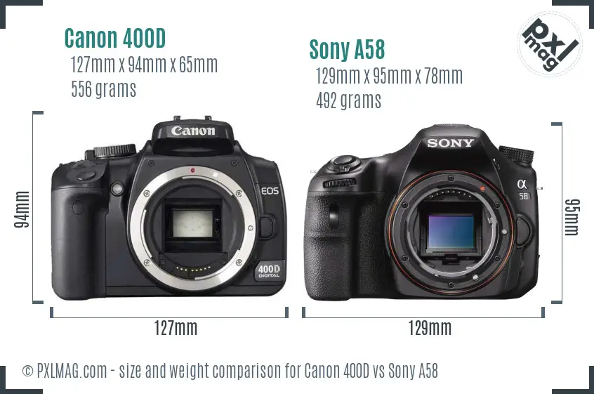 Canon 400D vs Sony A58 size comparison
