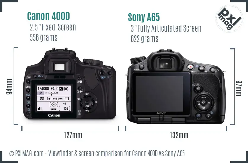 Canon 400D vs Sony A65 Screen and Viewfinder comparison