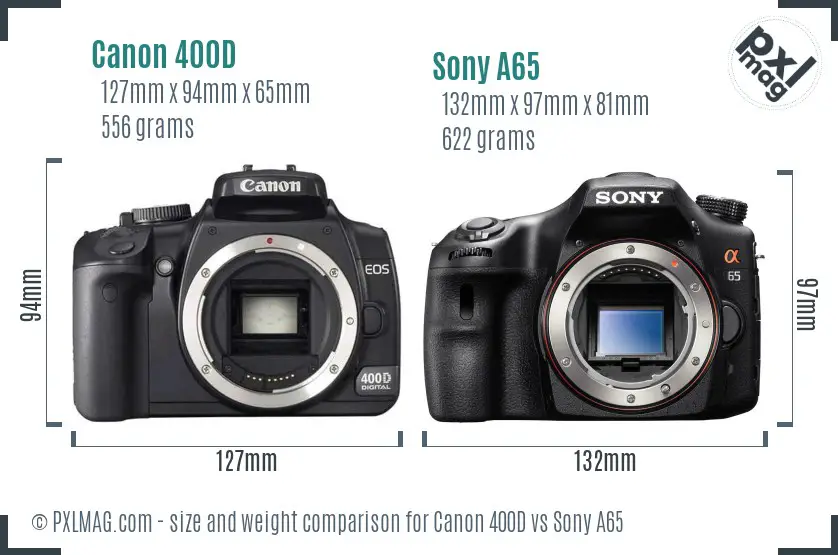 Canon 400D vs Sony A65 size comparison