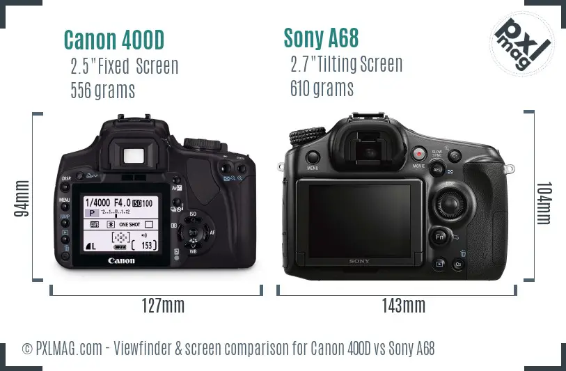 Canon 400D vs Sony A68 Screen and Viewfinder comparison