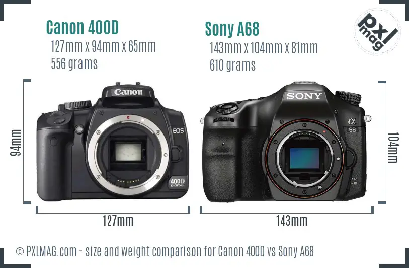 Canon 400D vs Sony A68 size comparison