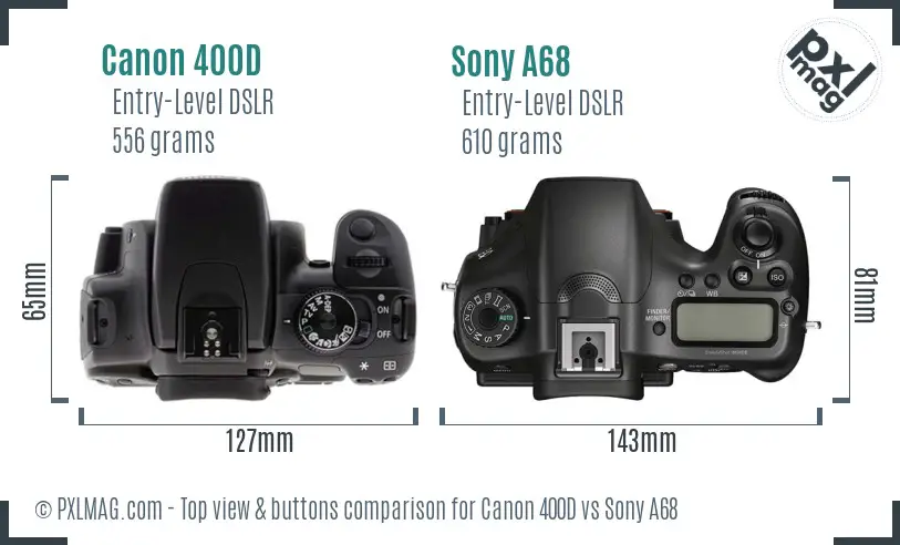Canon 400D vs Sony A68 top view buttons comparison