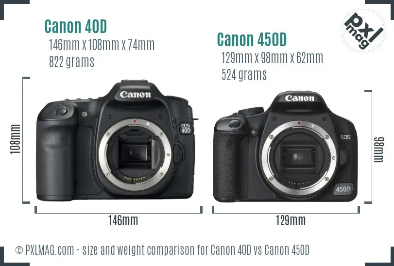 Canon 40D vs Canon 450D size comparison