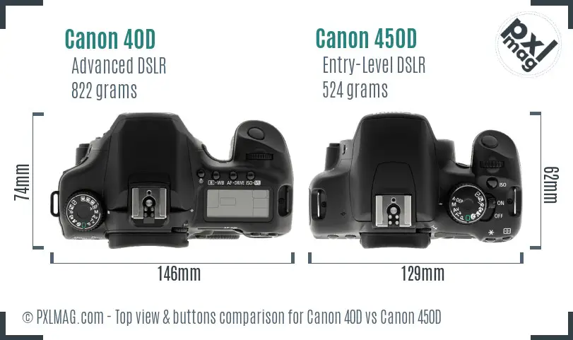 Canon 40D vs Canon 450D top view buttons comparison