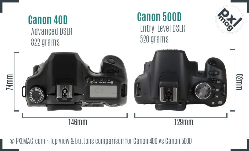 Canon 40D vs Canon 500D top view buttons comparison