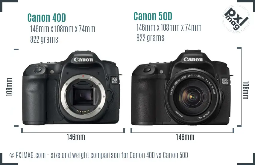 Canon 40D vs Canon 50D size comparison