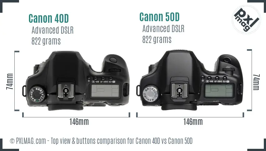 Canon 40D vs Canon 50D top view buttons comparison