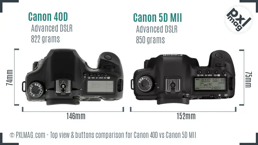 Canon 40D vs Canon 5D MII top view buttons comparison